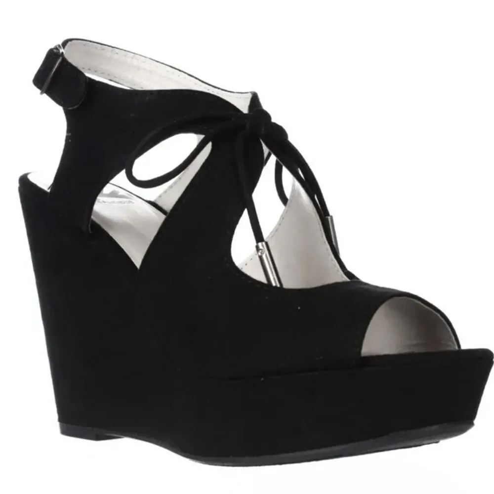 NINE WEST PEEP TOE BLOCK HEEL PLATFORM WEDGE SANDAL